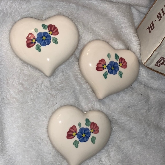 Vintage Home Interiors 3 Ceramic Hearts w/flowers - Picture 3 of 12